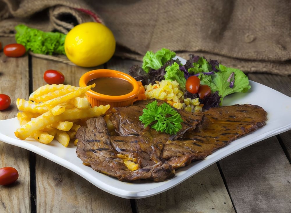Jati Jumbo Steak with fries and veggies